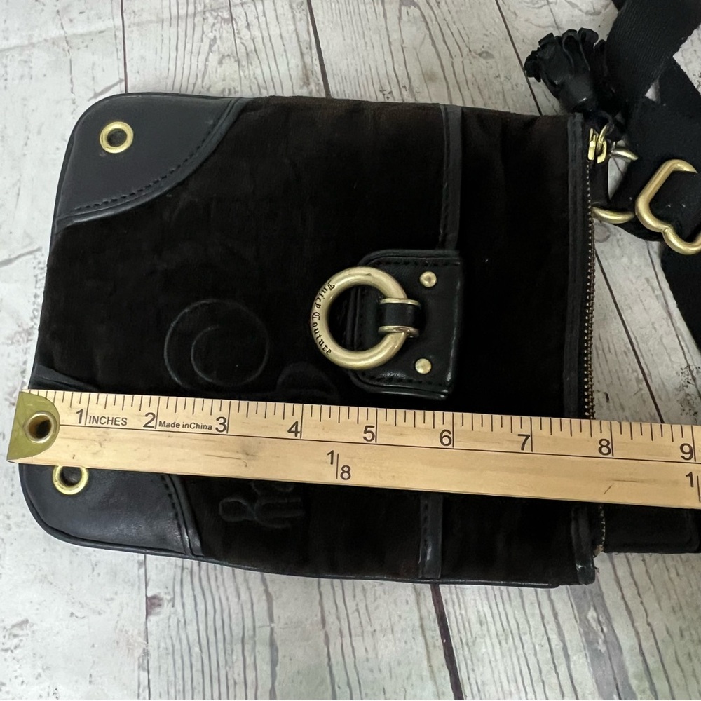 Vintage Juicy Couture Brown Velour Leather Crossbody Bag Purse Tassel Y2K - Picture 8 of 14